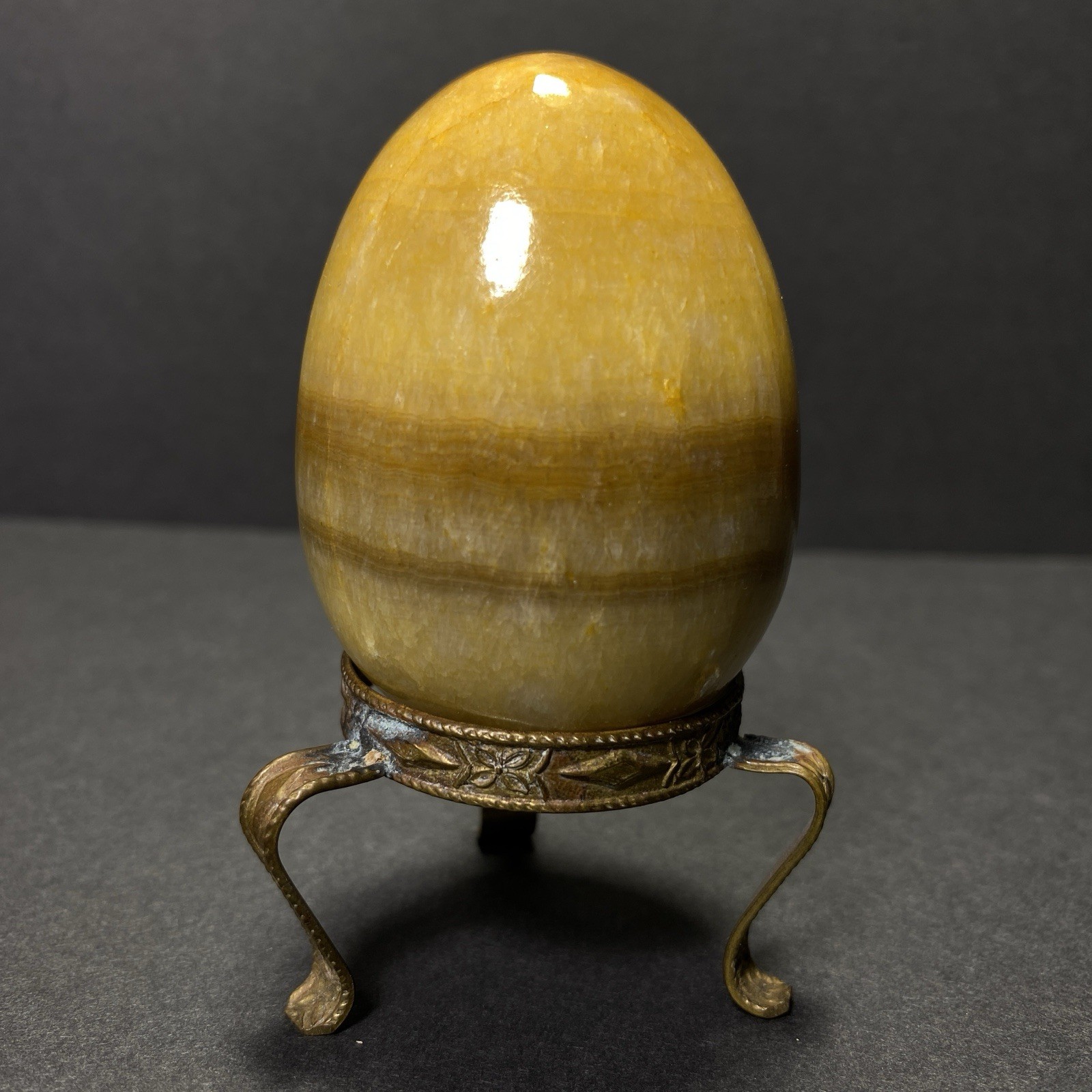 Natural Onyx Stone Egg With Stand Hand Polished Banded Agate Calcite Crystal