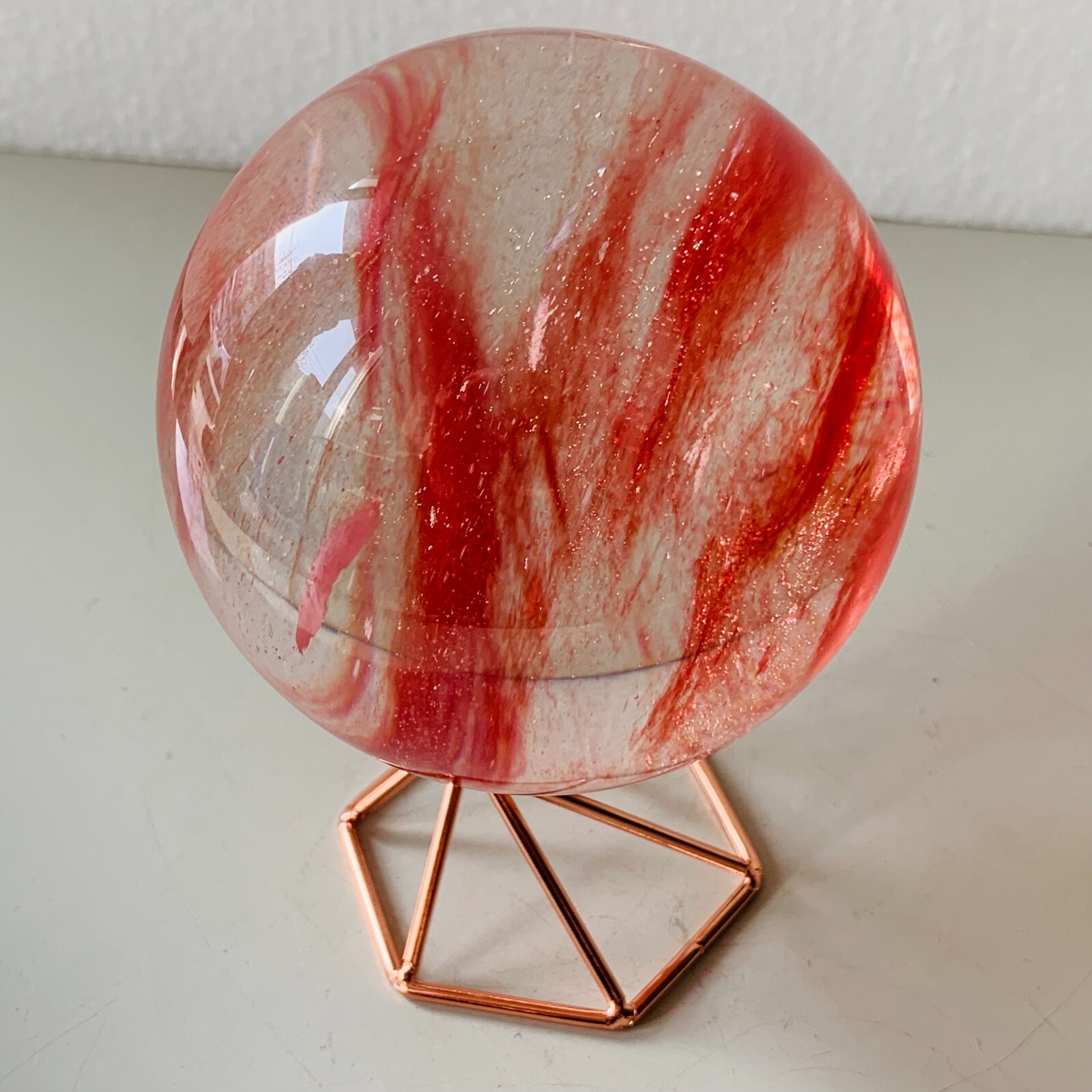 1.5LB Red Smelting Stone Quartz Sphere Crystal Energy Ball Reiki Gem+stand A22
