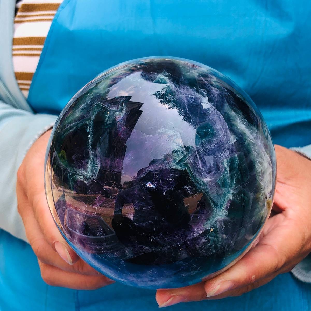 5.25 LB Natural Rainbow Fluorite Sphere Collectible Decor Healing Stone 5506