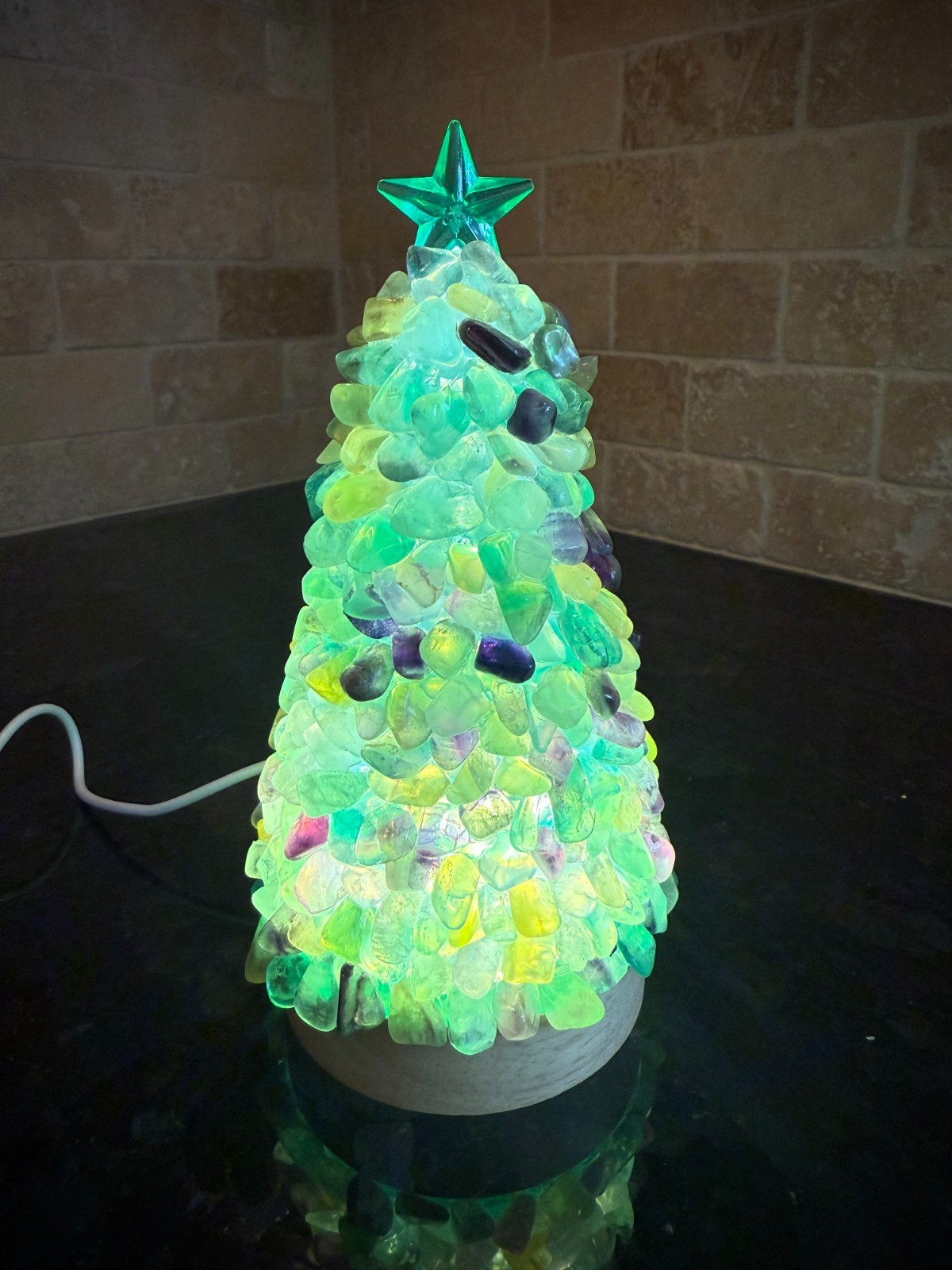 Natural Green Rainbow Fluorite tumbles crystal USB Tree light #2