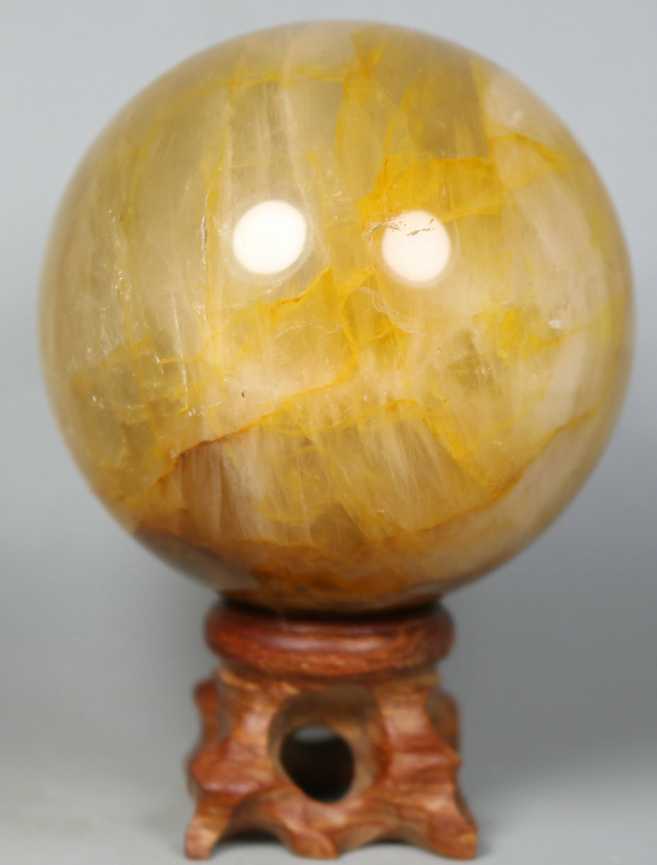 NATURAL Yellow PHANTOM MULTI-INCLUSIONS Quartz Crystal Stone Sphere Ball / Stand