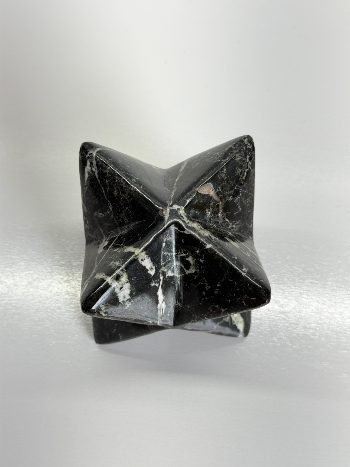 Black Serpentine Merkaba Star Sacred Geometry Crystal Carving 3″ Polished