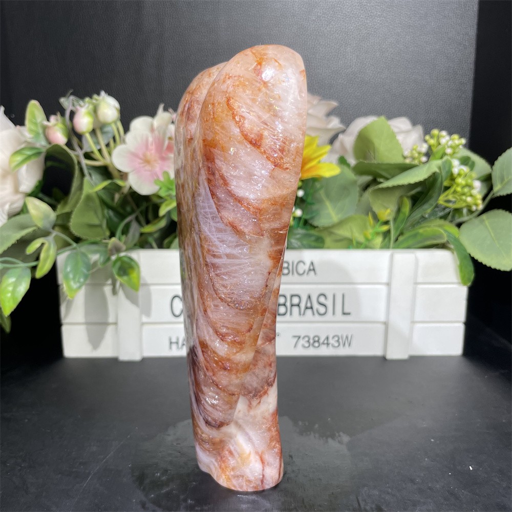 1.7LB 7″ Natural Red Fire Quartz Angel Crystal Ornament Memorial Home Gift