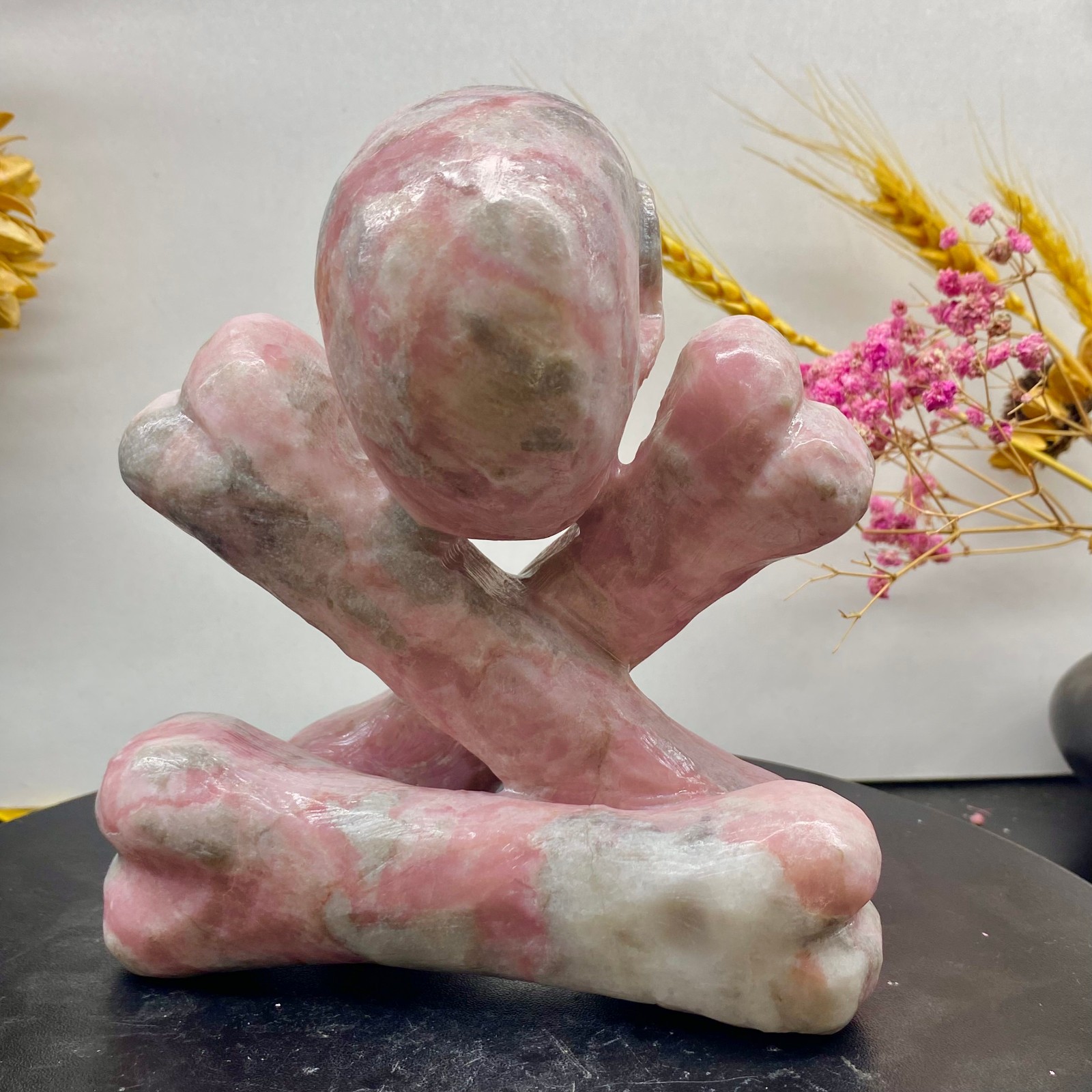 2.5LB Natural rose quartz crystal skull statue hand carved spiritual decoration