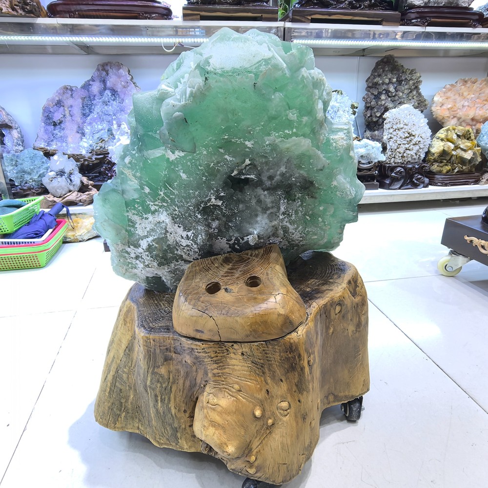 110LB Top Natural Green Fluorite Quartz Cluster Crystal Mineral Specimen + stand