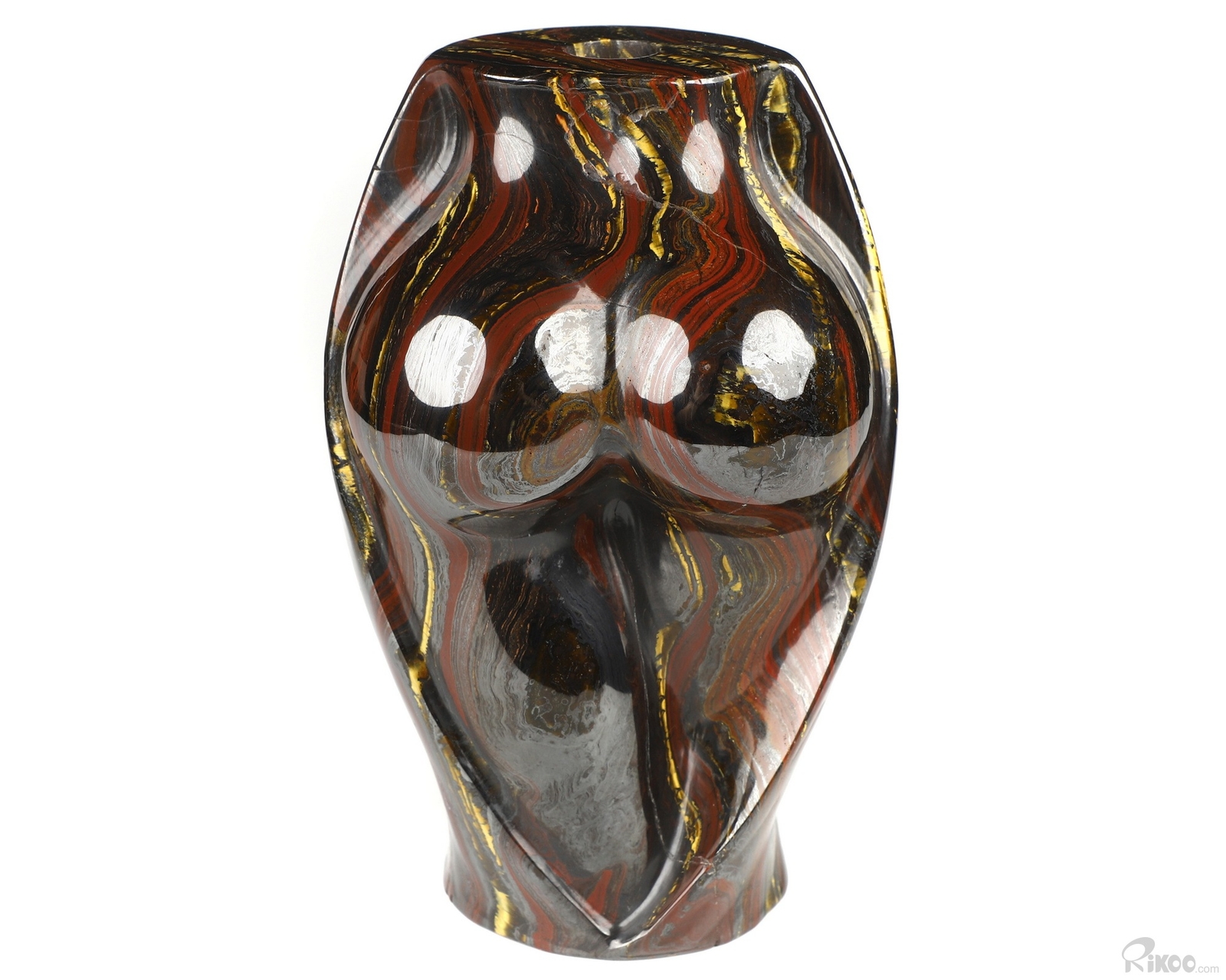 6.3″ Colorful Tiger Iron Eye Hand Carved Crystal Vase Sculpture, Crystal Healing