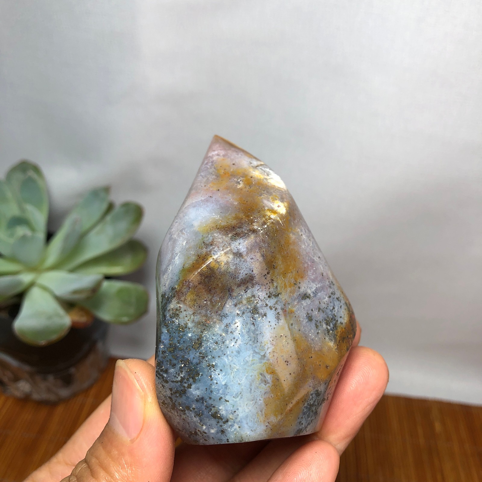 Natural Ocean Jasper torch Hand carve polish/rough Crystal free standing A7186