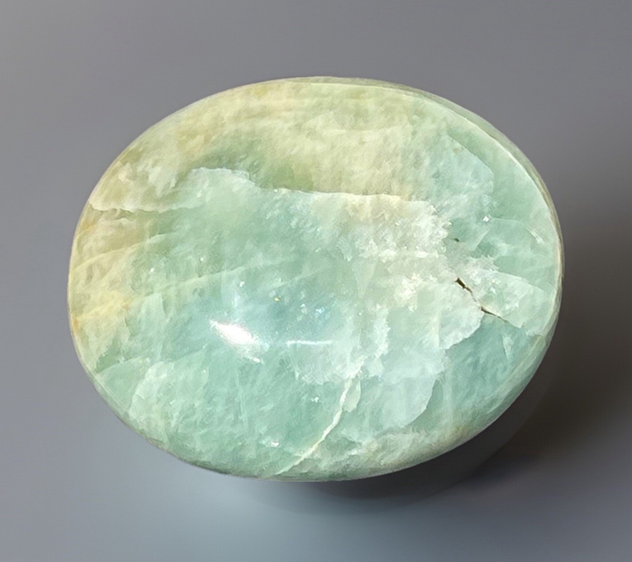 Aquamarine Palmstone – Opaque Blue Green Color With Peach Morganite Inclusion