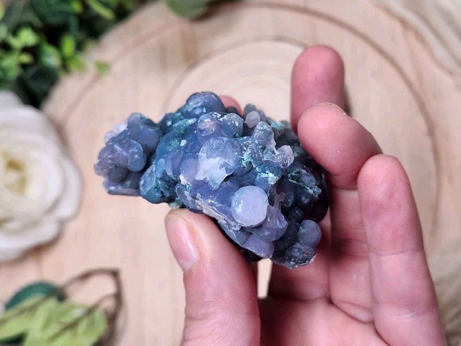 126g Blue Purple Grape Agate Crystal Cluster Botryoidal Chalcedony Indonesia Y7