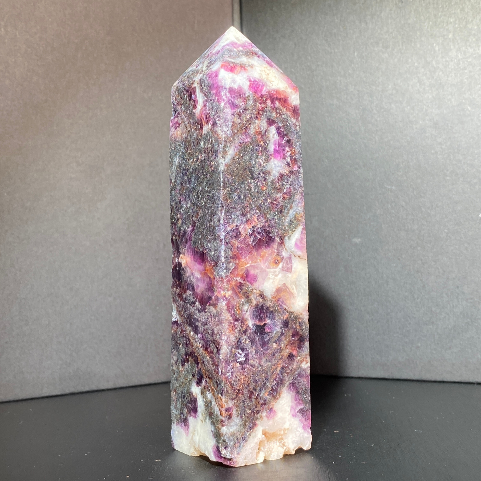 300G Natural Rainbow Fluorite Obelisk Quartz Crystal Wand Tower Point Healing