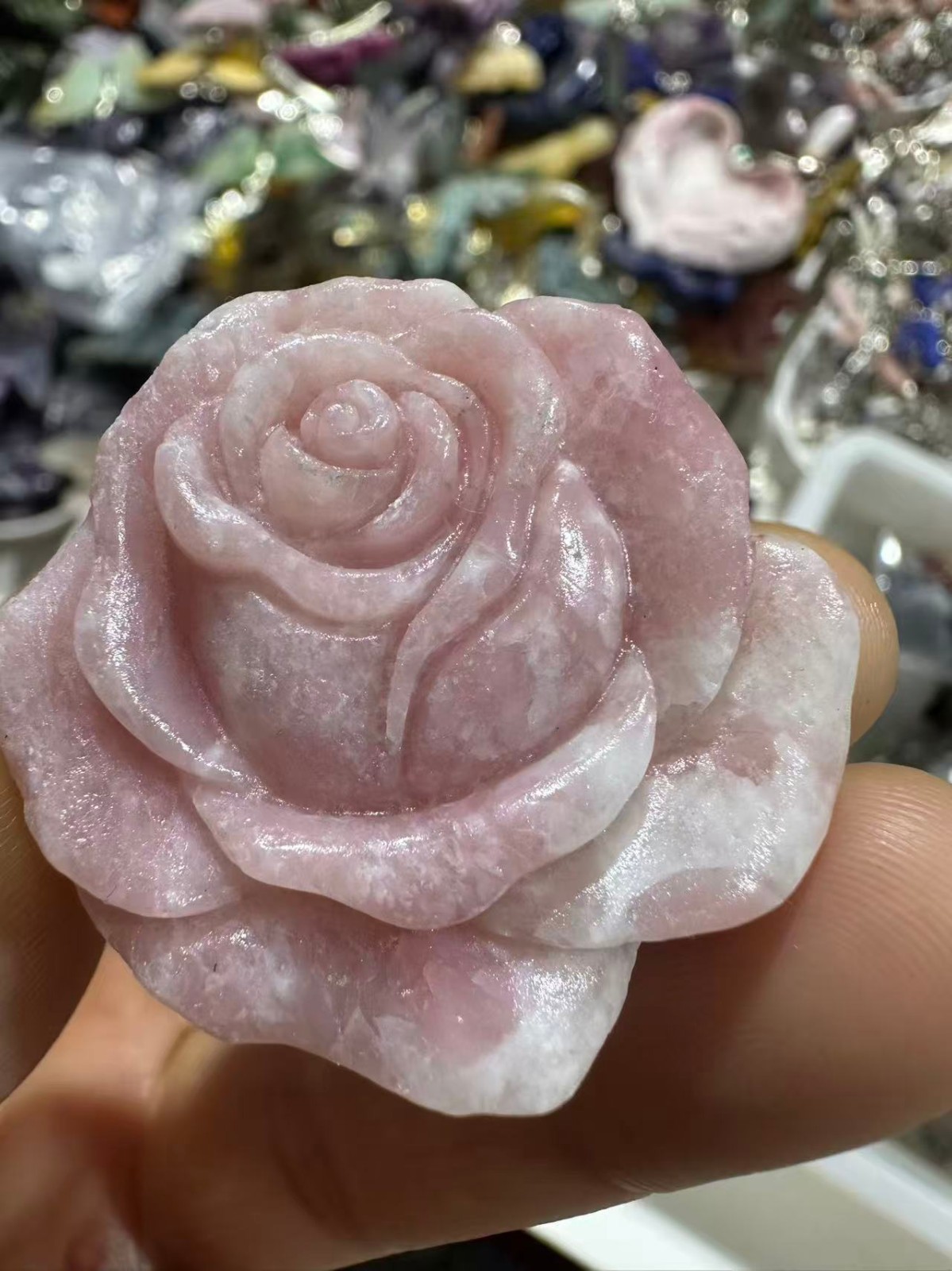 1pc Natural pink opal quartz carved flower Skull Reiki Crystal Decor gift