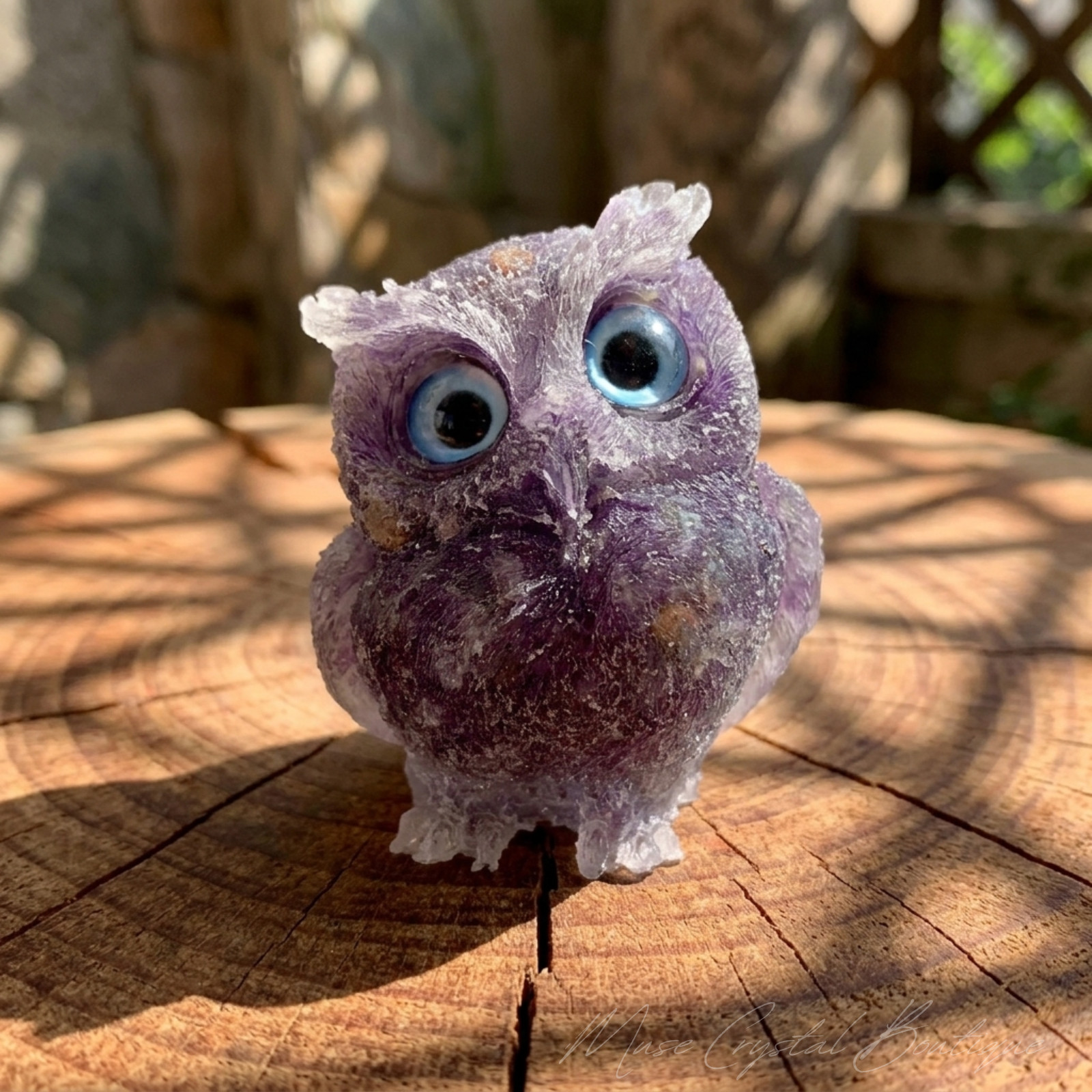 Amethyst Crystal Owl Figurine Natural Gemstone Bird Statue Home Office Decor