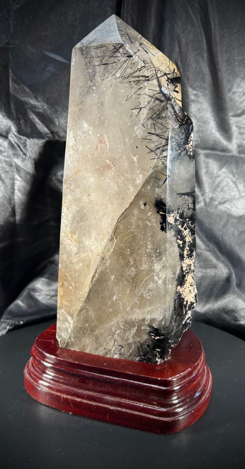 Amazing Polished Tourmalinated Quartz Specimen with Custom Wood Stand 9lb 10oz