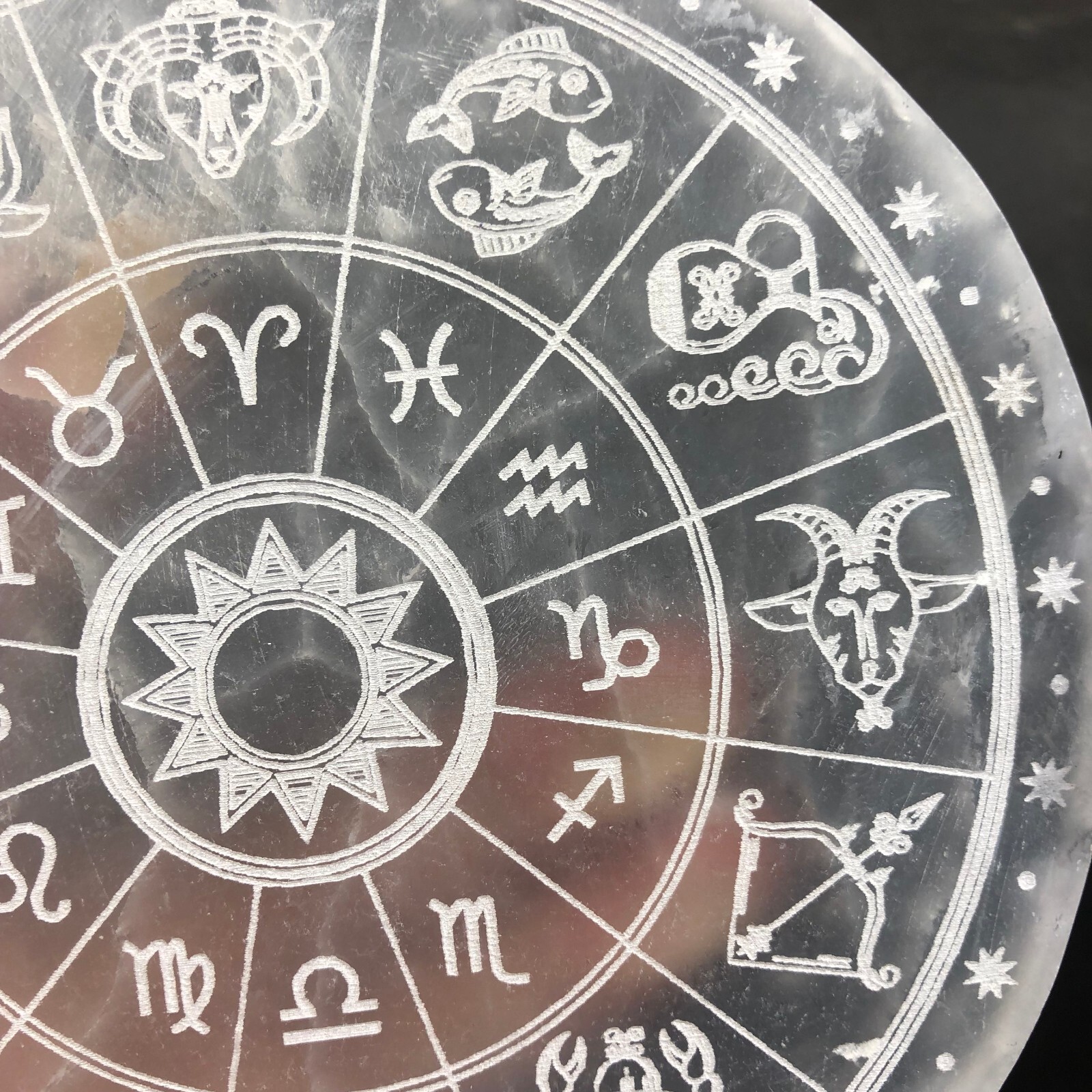 “5.82” Natural Selenite Crystal Divination Zodiac Disk Purification Meditation