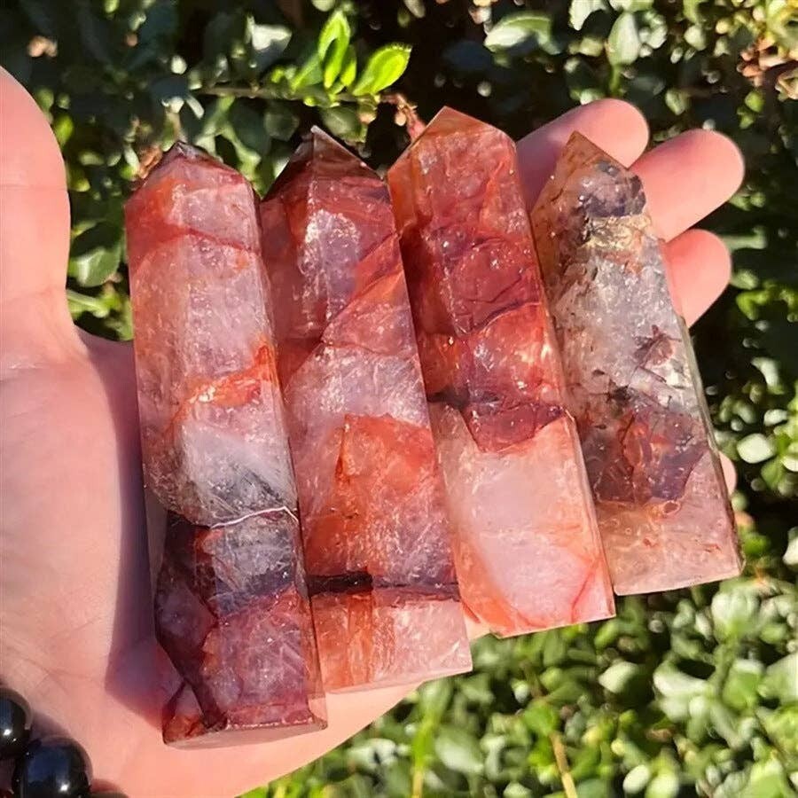 Natural Hematoid Quartz Tower Point Obelisk Healing Crystal Mineral Specimen