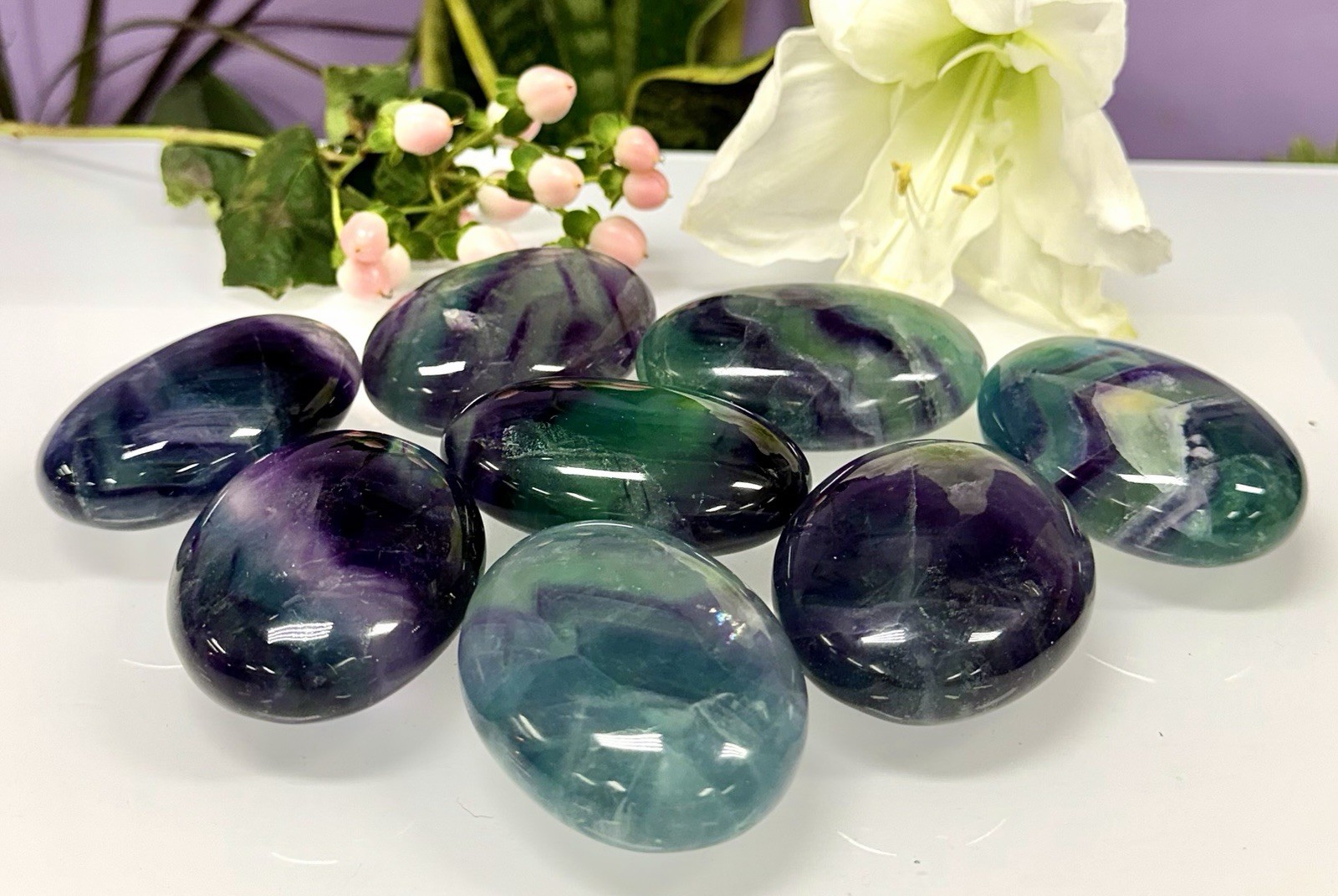 Wholesale Lot 8 Pcs Natural Rainbow Fluorite Palm Stone Crystal Healing