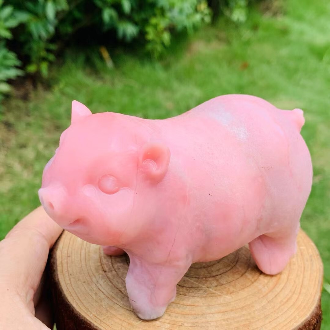 3.7″Natural Crystal Quartz Mineral Specimen Powder Aobao Handmade Carved The pig