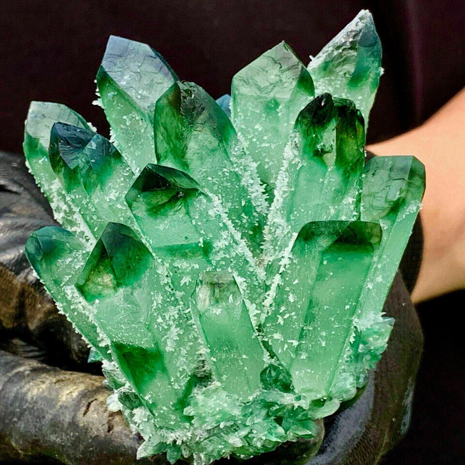 300-400G Large Green Phantom Quart Crystal Healing Cluster Mineral Rocks Gifts