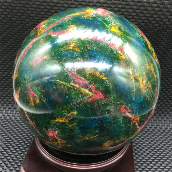 6338g Beautiful “Seven Colors Jade” sphere healing -Taiwan +stand
