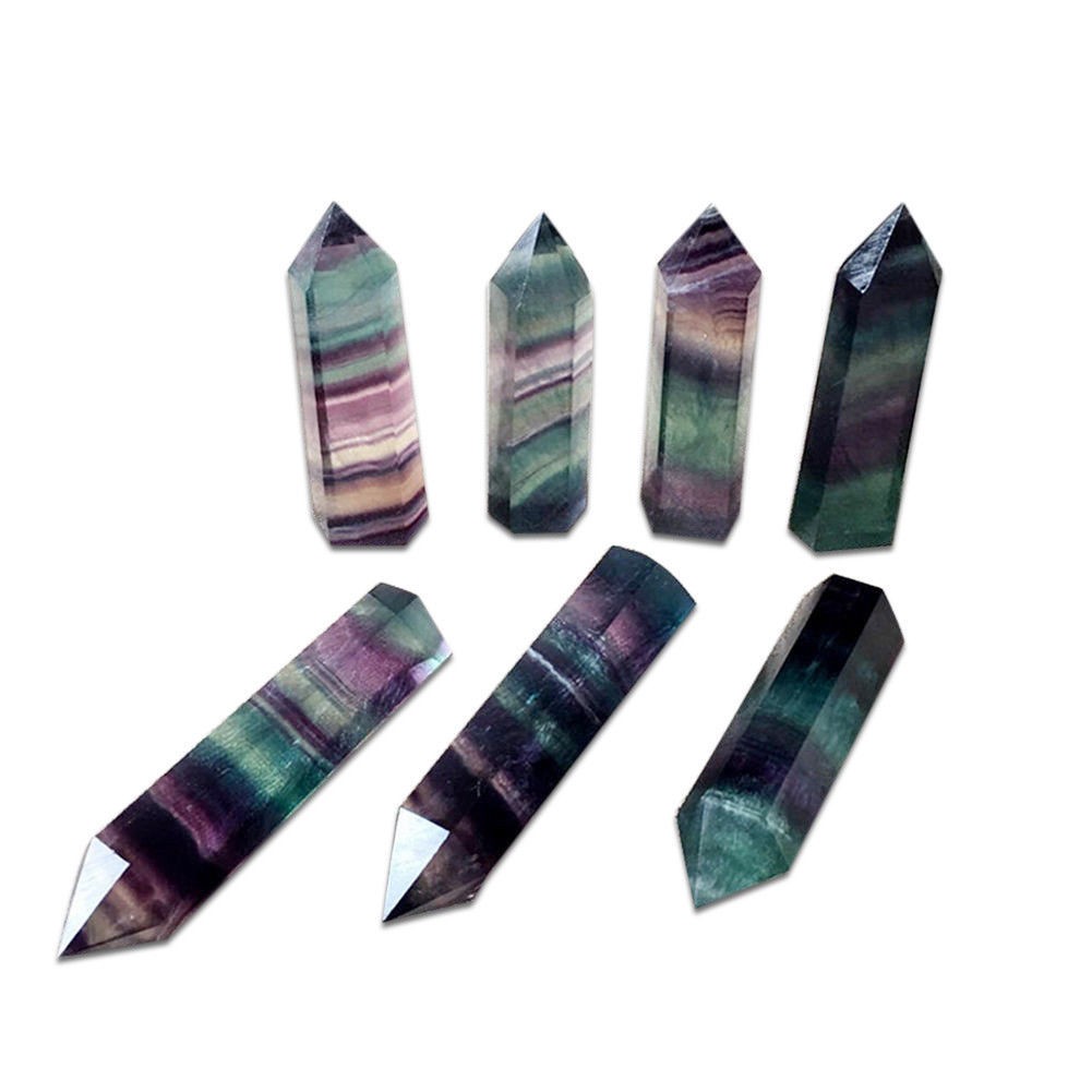 Colorful Natural Fluorite Quartz Crystal Wand Point Healing Stone Gifts