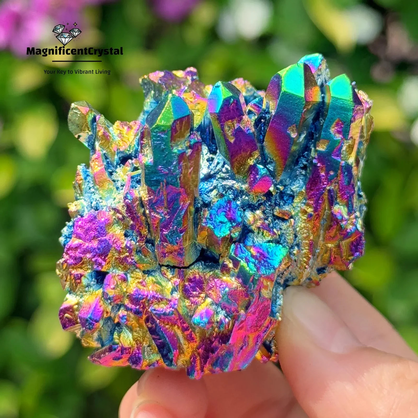 1PC Natural Titanium Rainbow Cluster Quartz Aura Quartz Crystal Reiki Home Decor