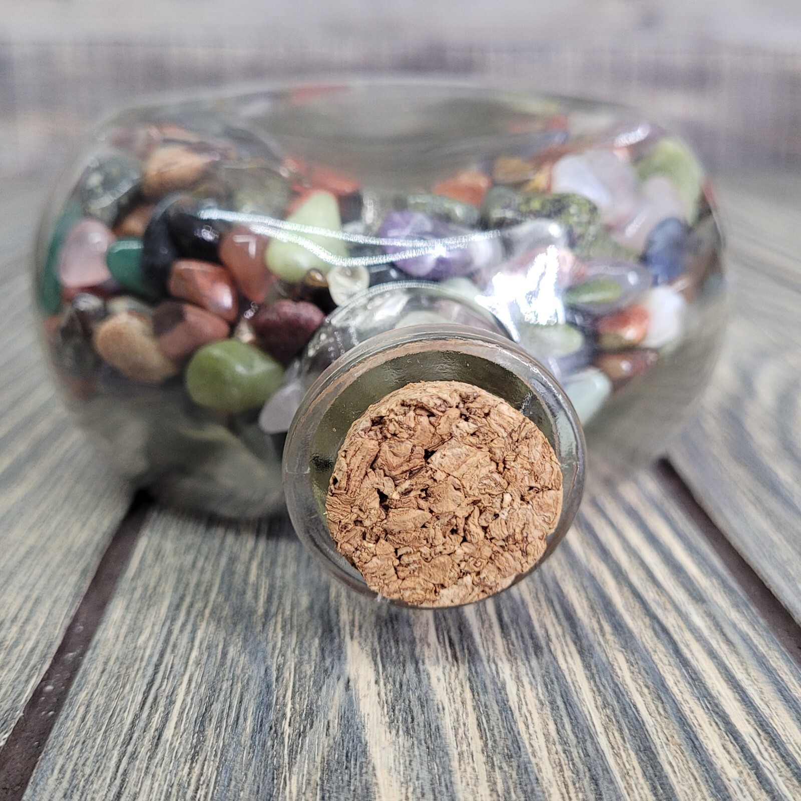 1.25 Lbs Mixed Crystals in Vintage Apothecary Glass Jar Bottle Small Tumbles