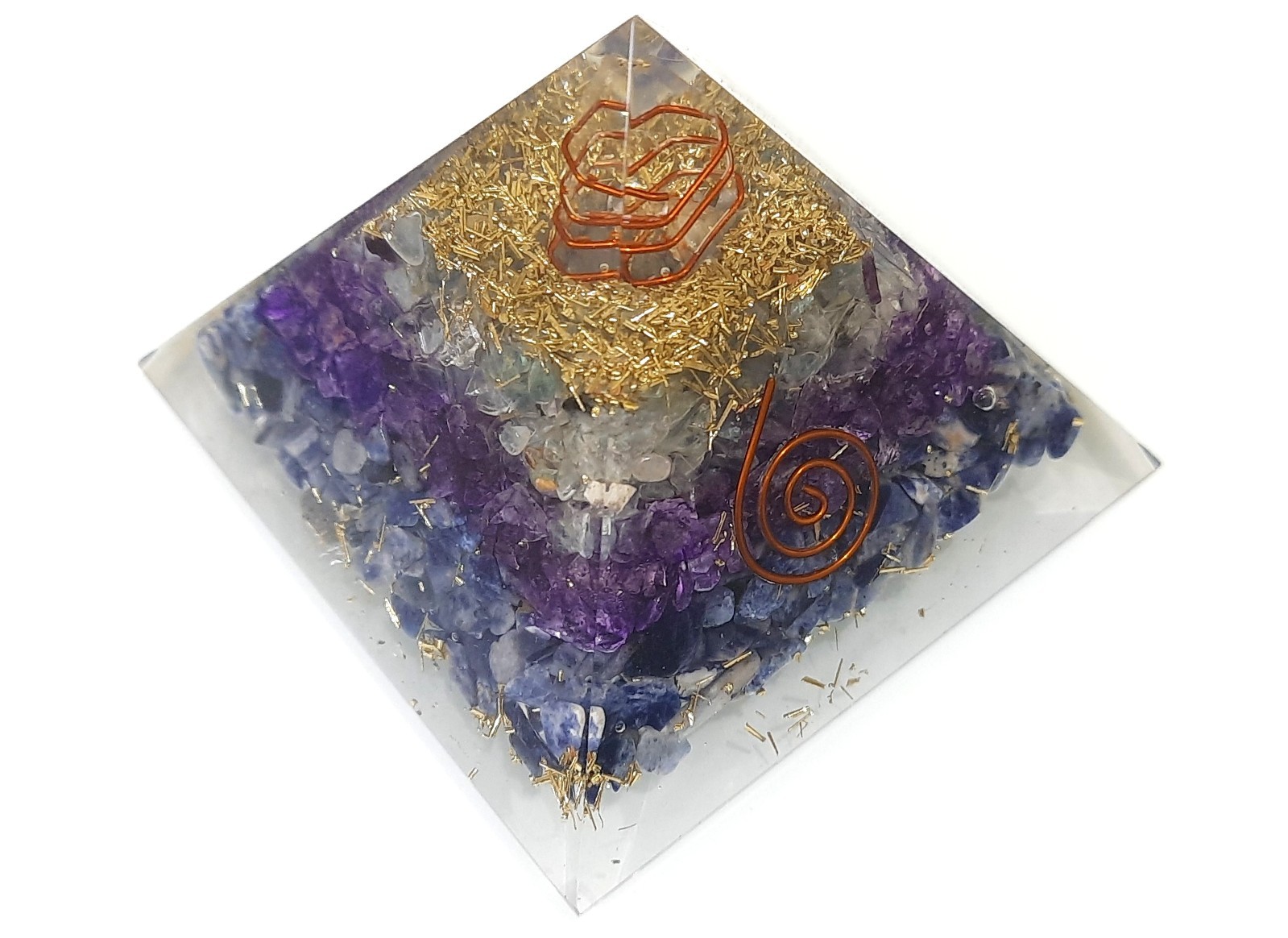 SODALITE AMETHYST FLOURITE AND CRYSTAL 75MM ORGONE PYRAMID FOR FOCUS AND STUDY