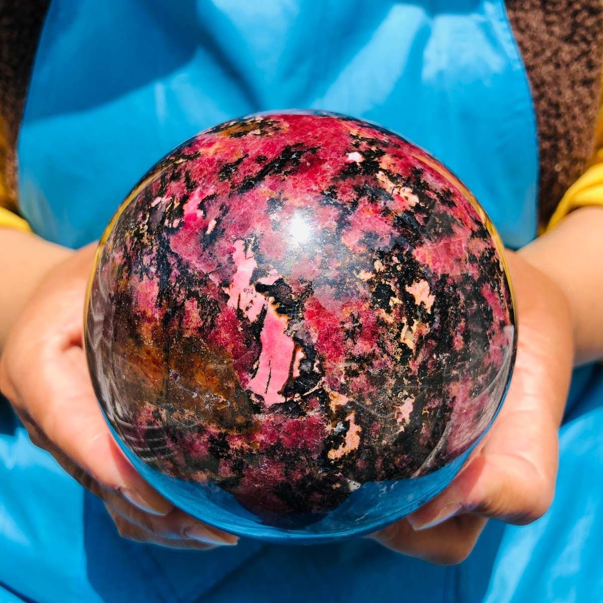 4.73 LB Natural Rhodonite Crystal Sphere Pink Black Healing Gem Stone 4776