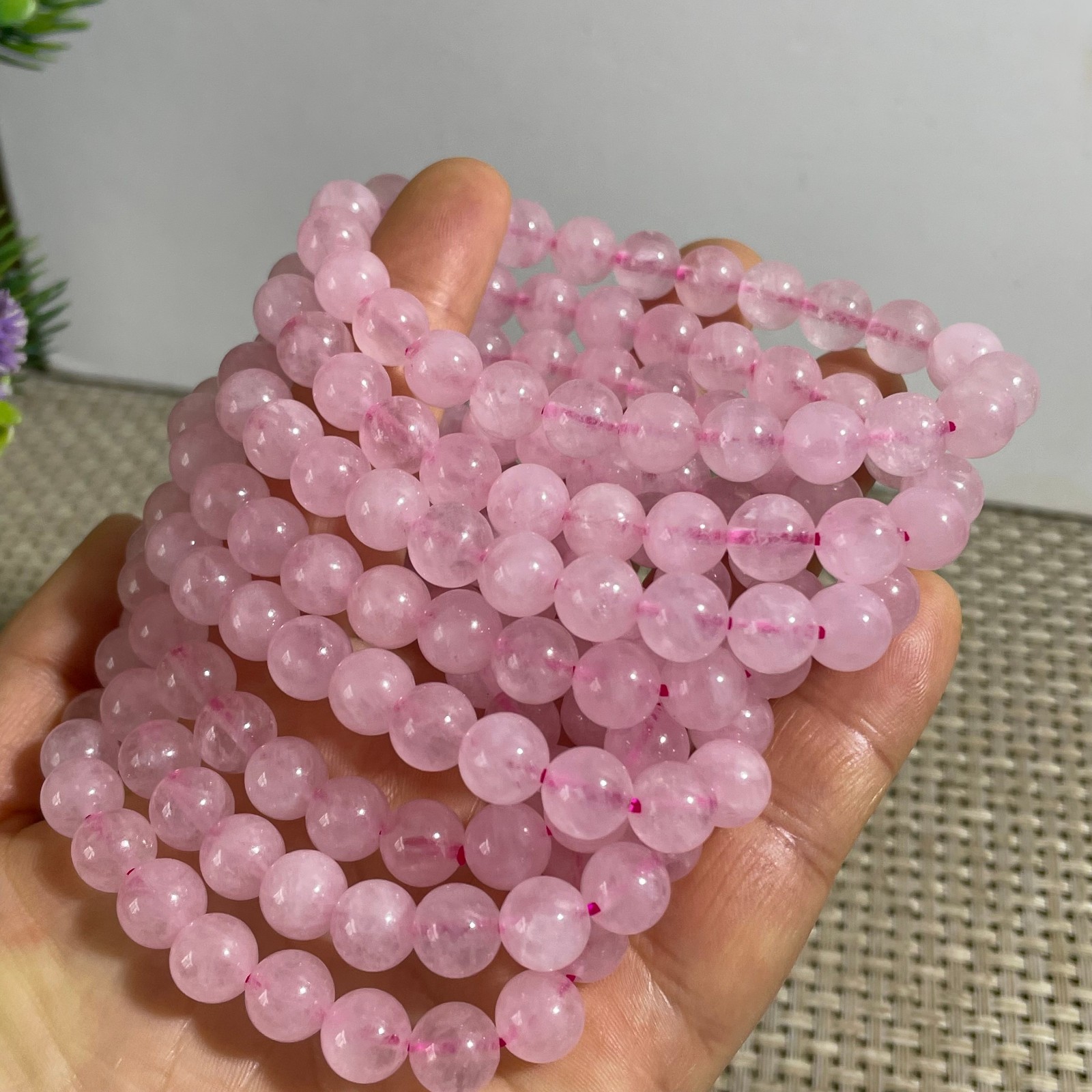 8mm Rose Quartz Stone Bracelet 8mm Pink Crystal Stretch Bracelet Handmade 5pcs
