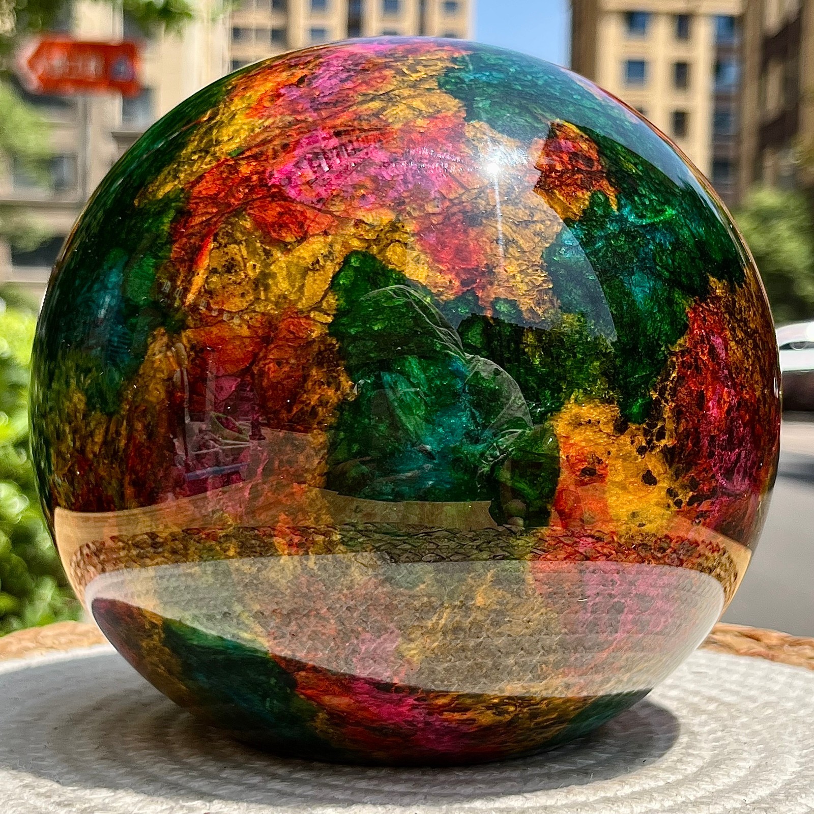 Natural Seven Colors Jade Polished Half Sphere with Flat Base for Decor 11.1 lb