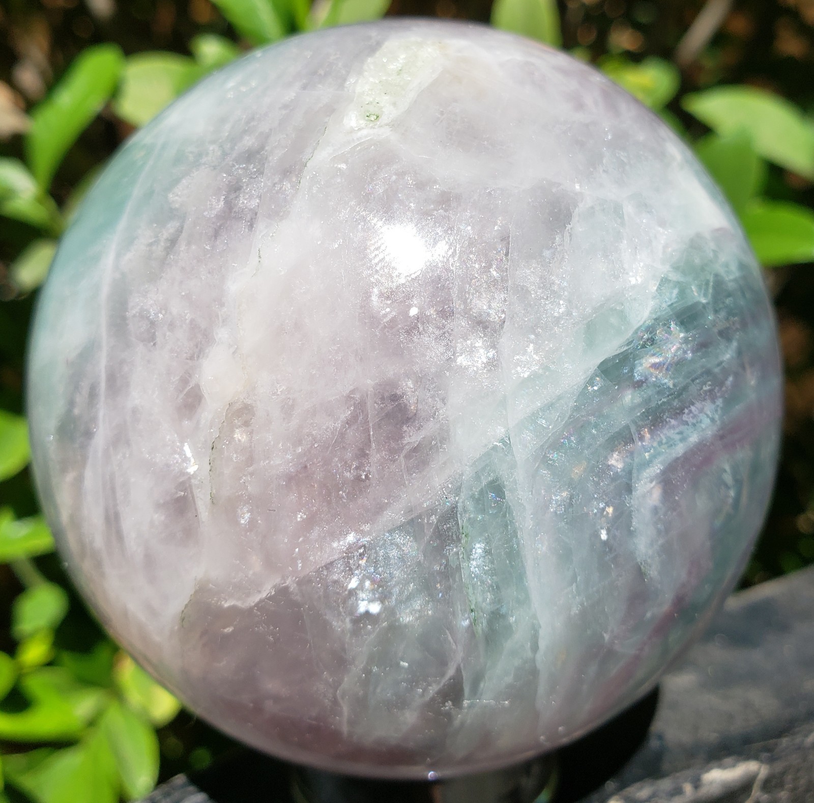 3″ Green Purple Fluorite Quartz Crystal Sphere Ball Orb Rainbow UV, 746g