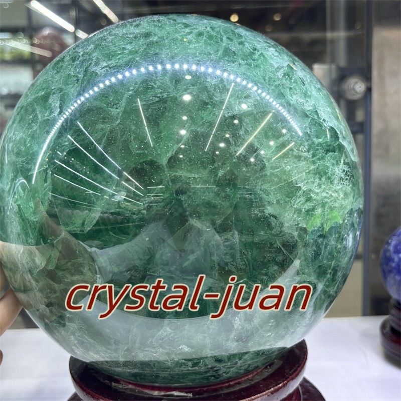 45.1LB Top Natural green fluorite Quartz Sphere Crystal Ball Healing 220mm+stand