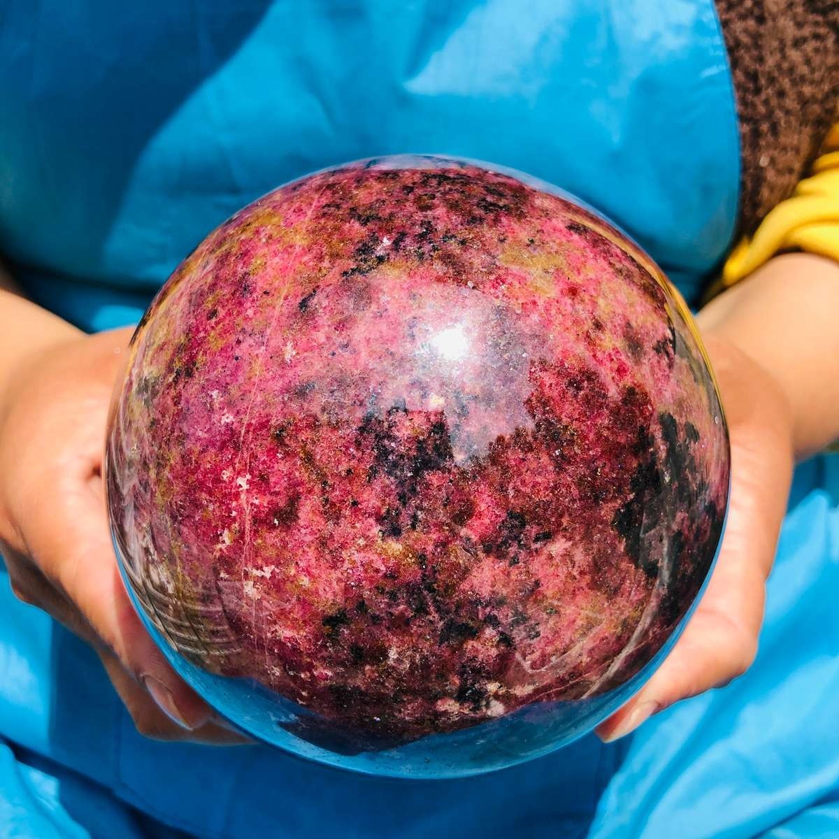 6.77LB Natural Rhodonite Crystal Sphere Pink Black Healing Gem Stone 4792