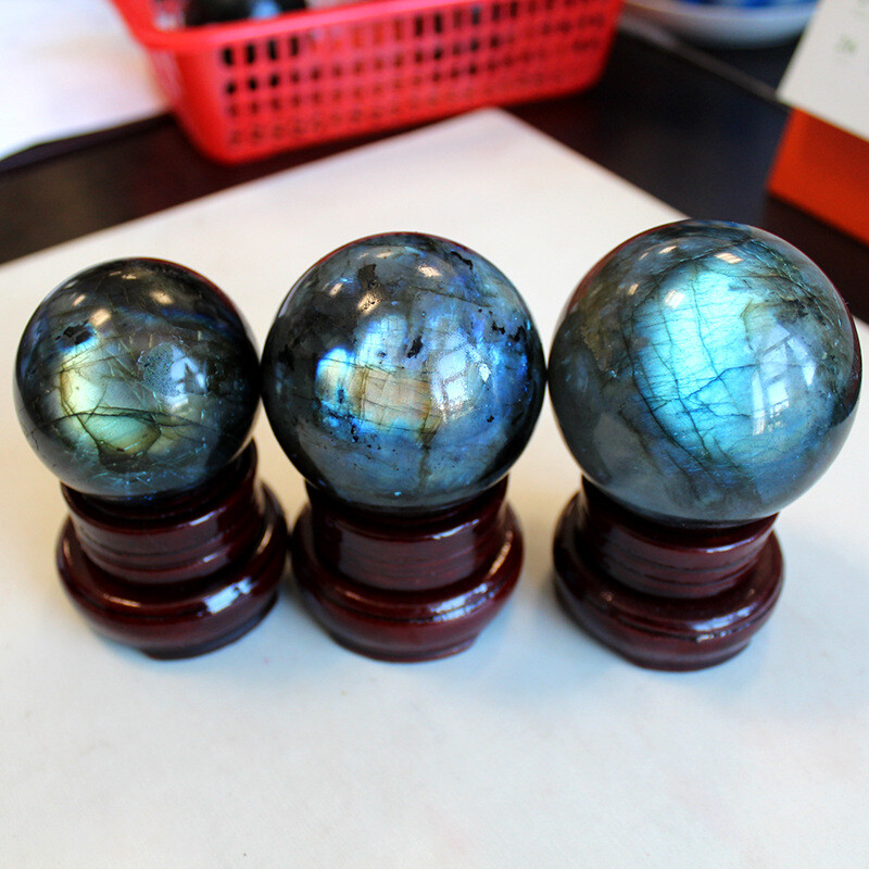 40mm Natural Rainbow Labradorite Ball Quartz Crystal Sphere Reiki Healing Gift