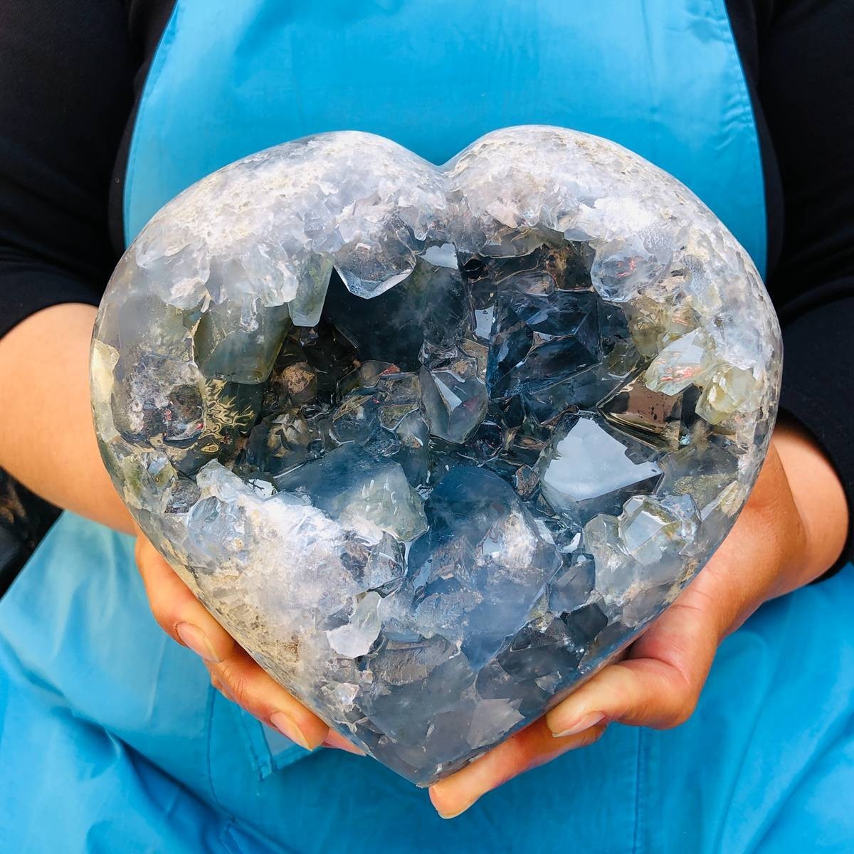 11.5LB Natural Egg Shape Blue Crystal Geode Healing Stone Mineral Specimen