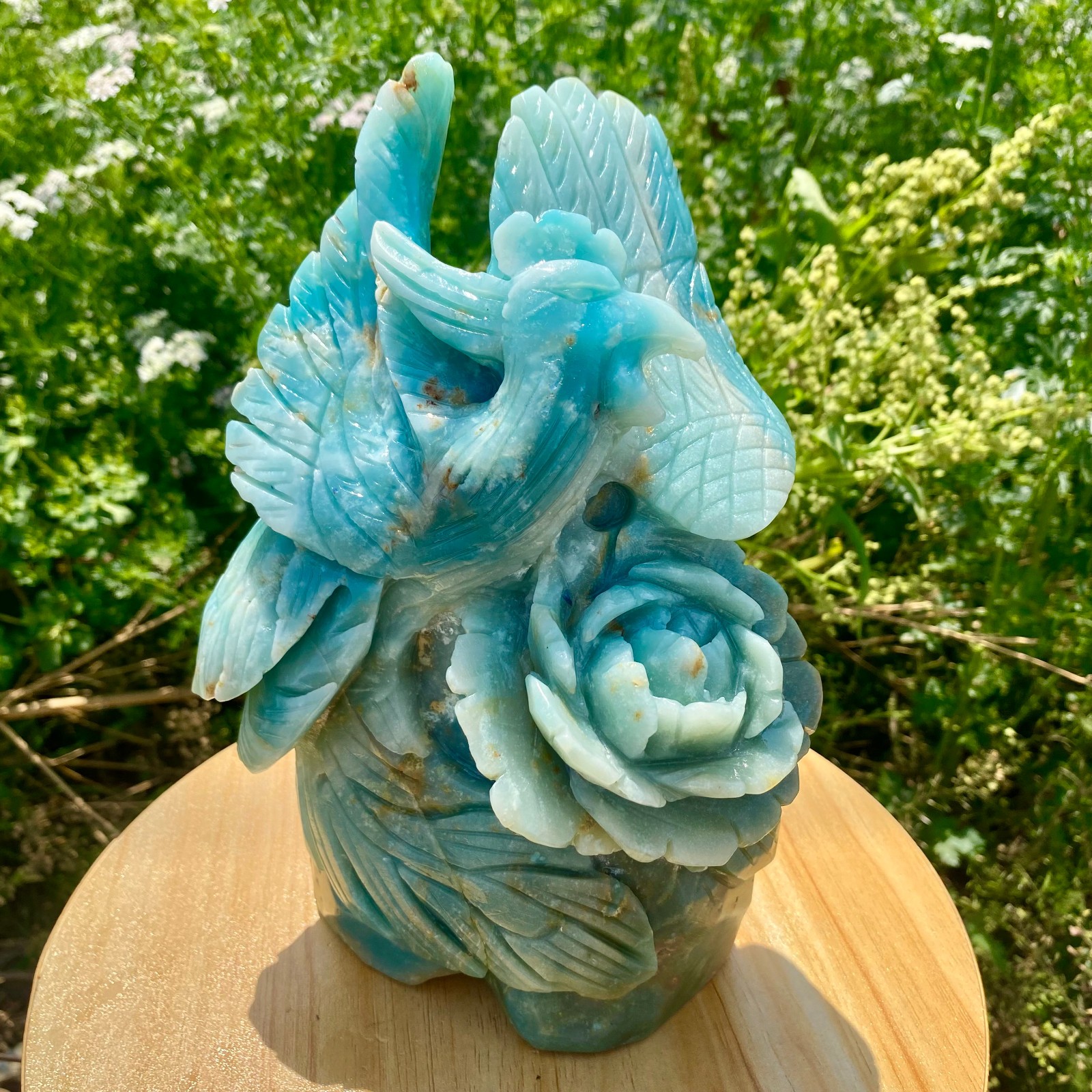 6.17LB Natural Blue Vein Stone Phoenix Carving, Home Decoration