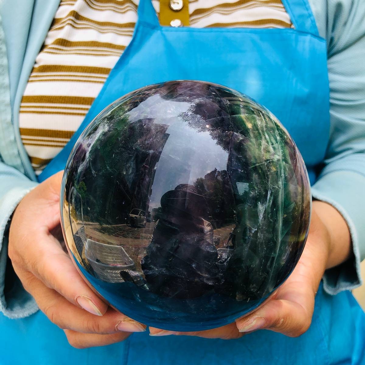 6.13LB Natural Crystal Rainbow Fluorite Sphere Display Ball Reiki Healing