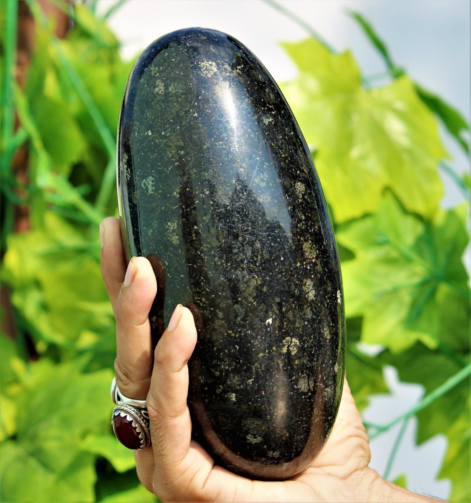 185MM Black Nuummite Crystal Healing Energy Reiki Aura Metaphysical Stone Lingam