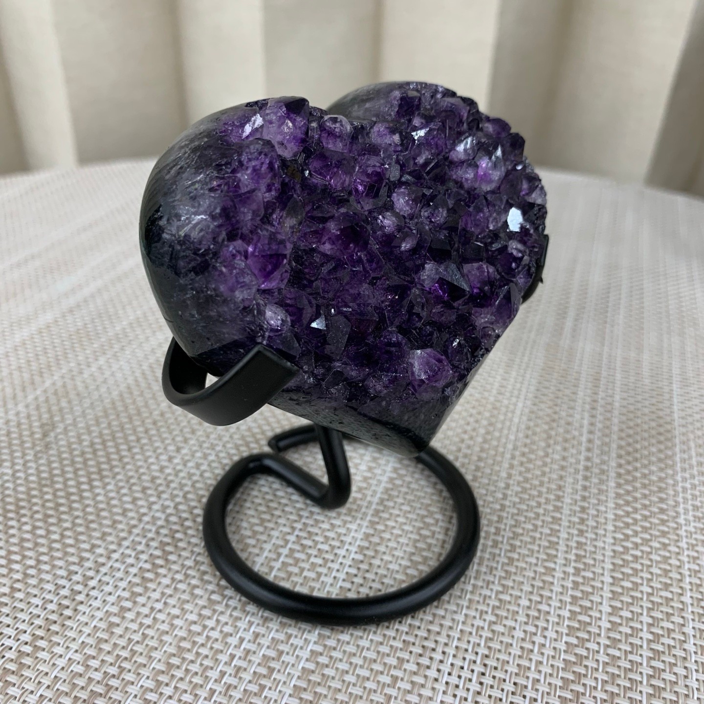 340G Natural Agate Amethyst Heart Crystal Pendant Healing Decor With Stand