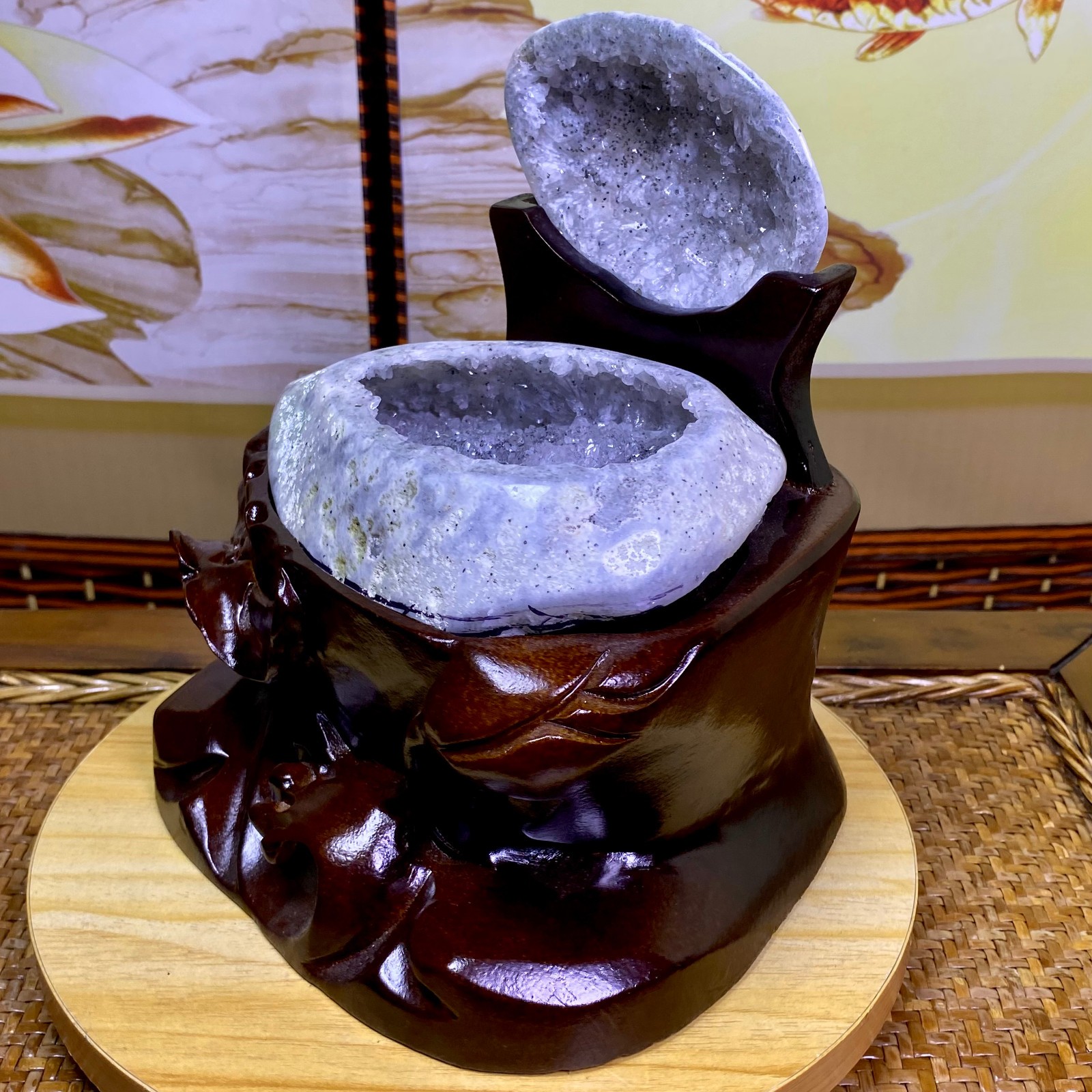 5.15LB Natural Amethyst Geode Quartz Crystal Cornucopia Mineral Specimen +Stand