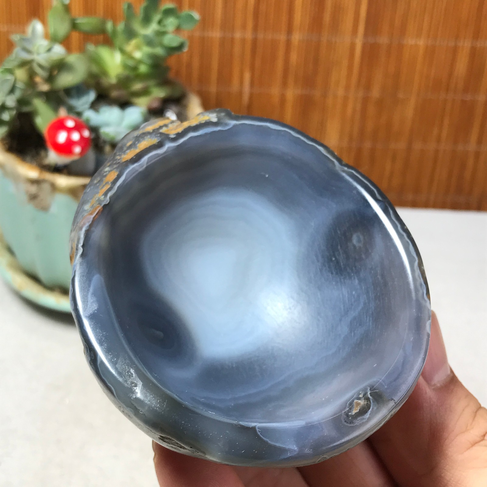 88-73-40mm Natural Polished Agate Carved Stone Rock Ashtray Ash Tray 257g A6326