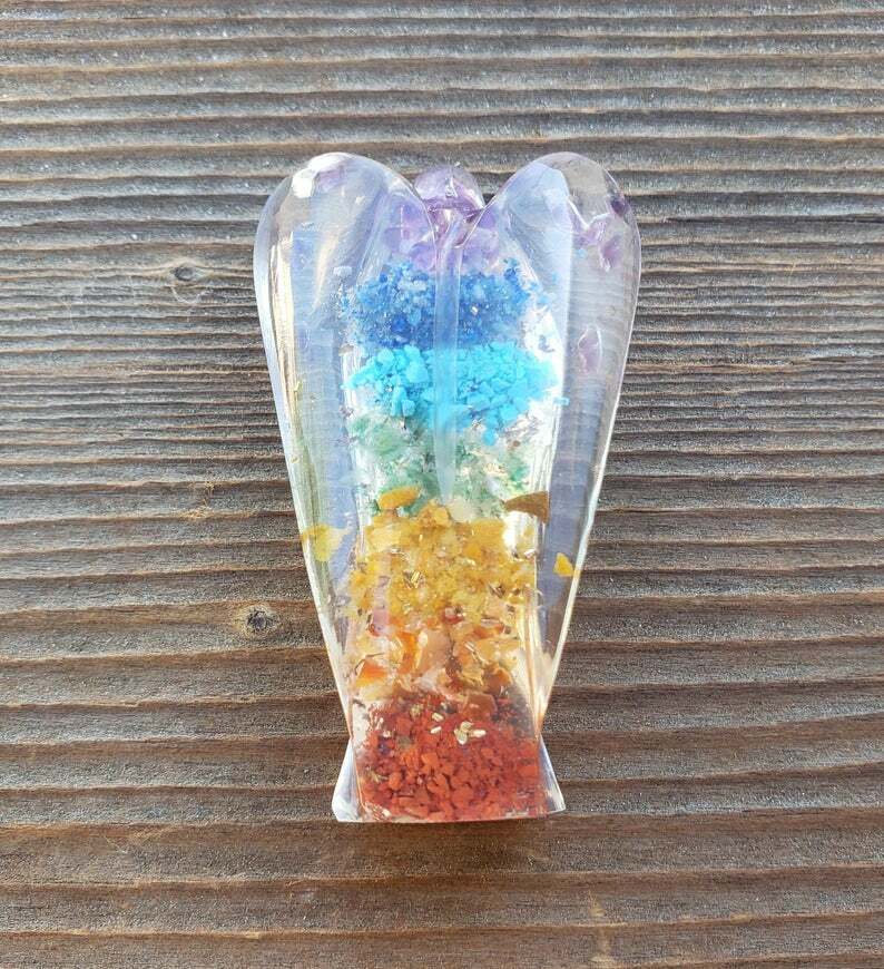 2 INCH 7 CHAKRA LAYERED ORGONE GEMSTONE ANGEL ORGONITE