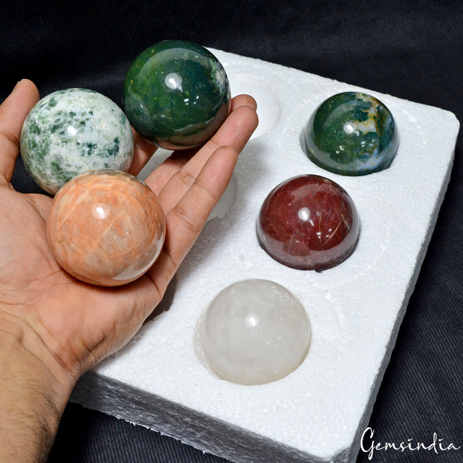 1.41 Kilo Natural Multi Gems Healing Crystal Mineral Sphere Lot 6 Pc With Stand