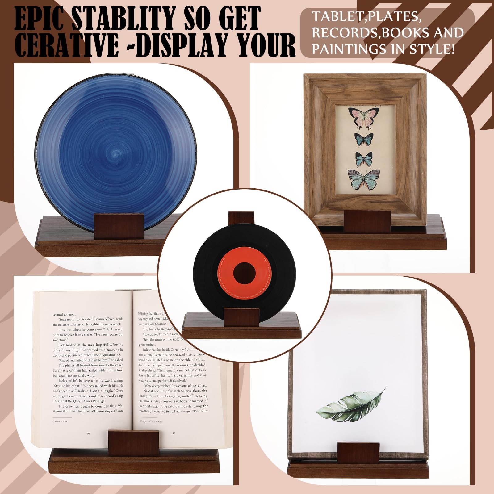 6 Inch Wooden Stand for Display Plate Postcard Picture Book Display Stand wit…