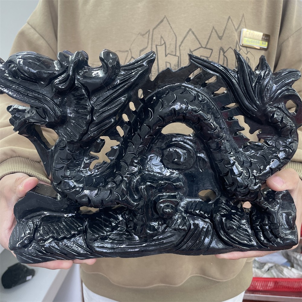 8.2LB 11.2″Natural Black Obsidian Dragon Crystal Healing Decor Ornament Reiki