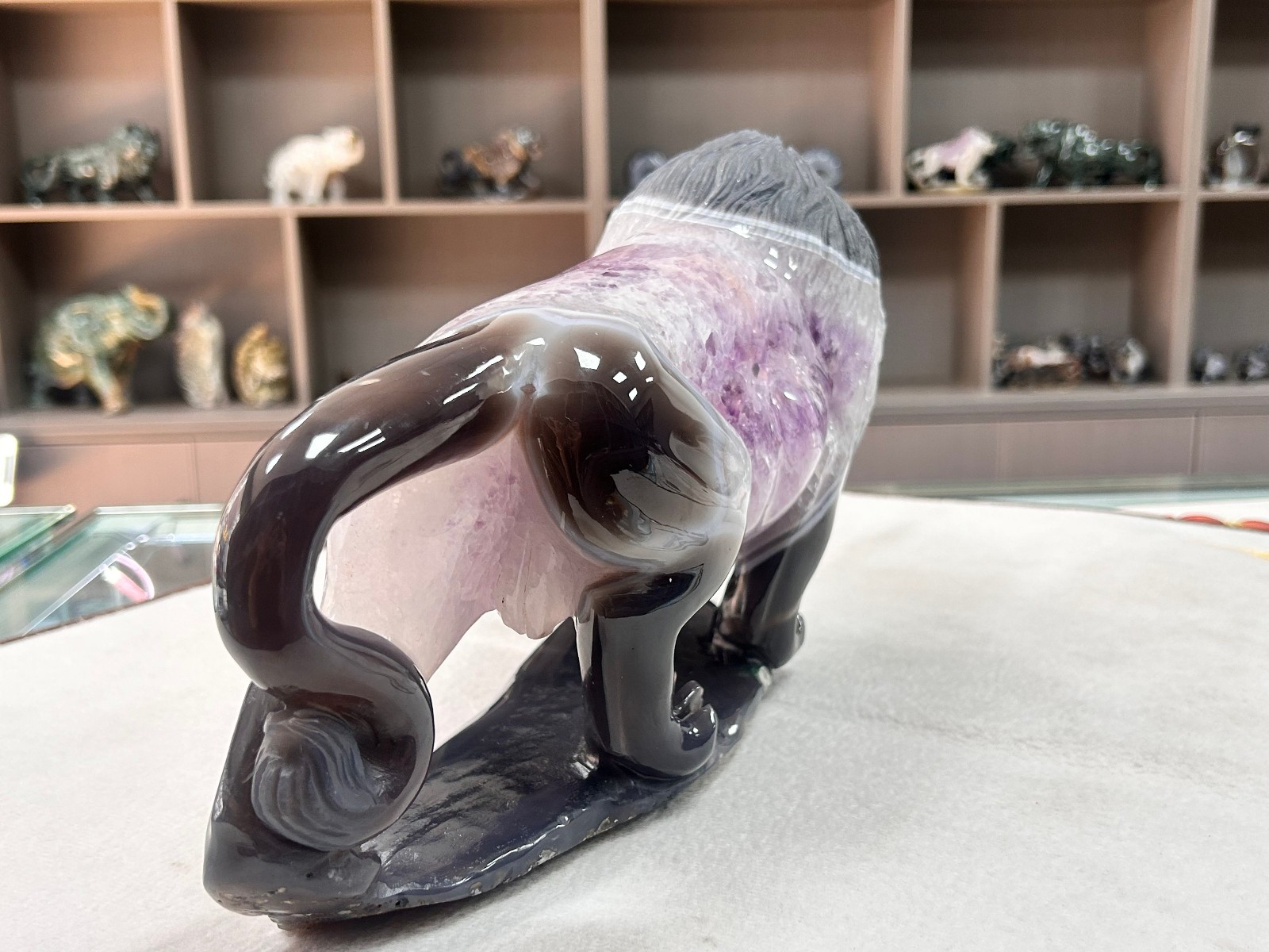 13LB Natural Amethyst Agate Lion Statue Handmade Crystal Animal Craft Home Decor