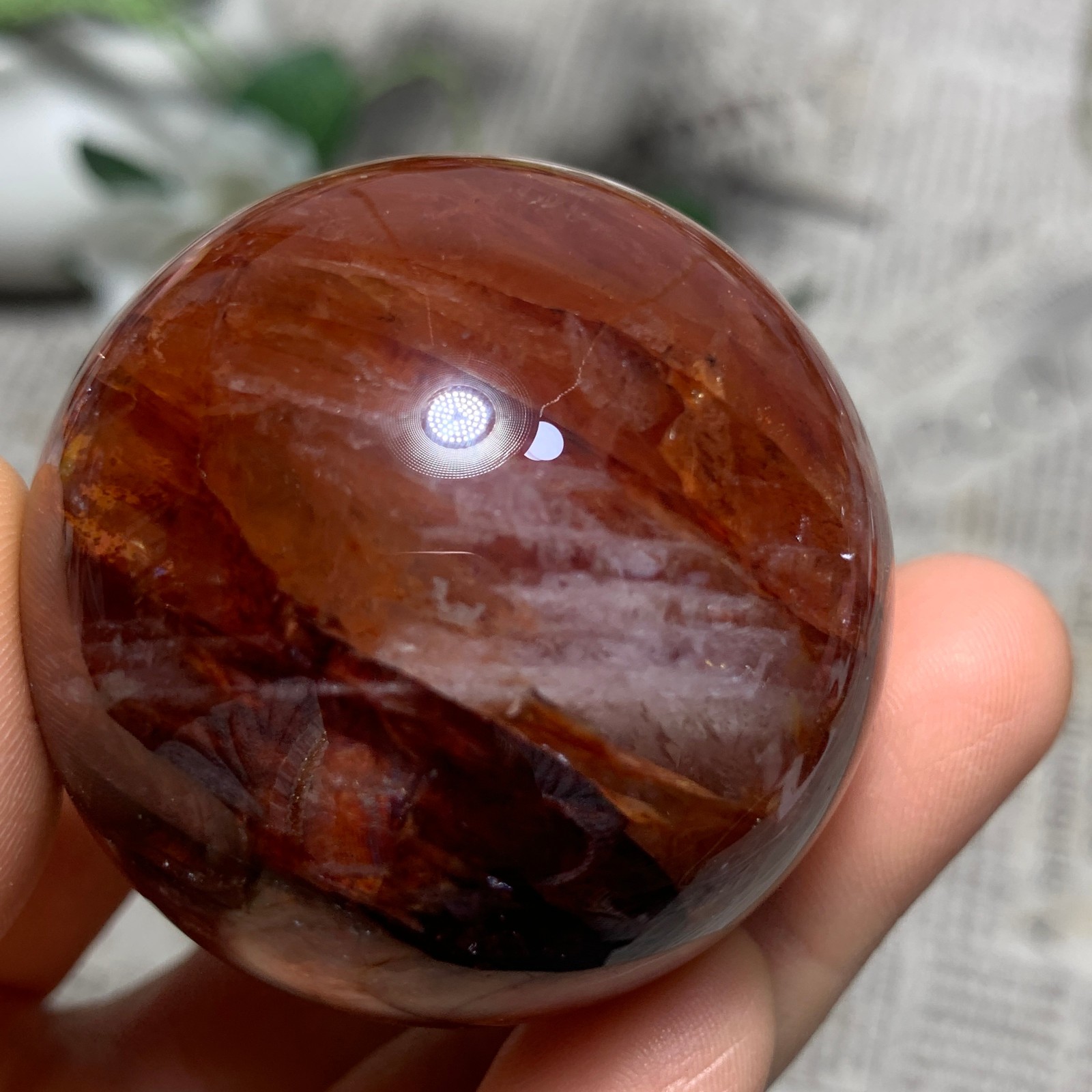 153G Natural Red Gum Flower Ball Crystal Sphere Specimen Energy Healing Reiki