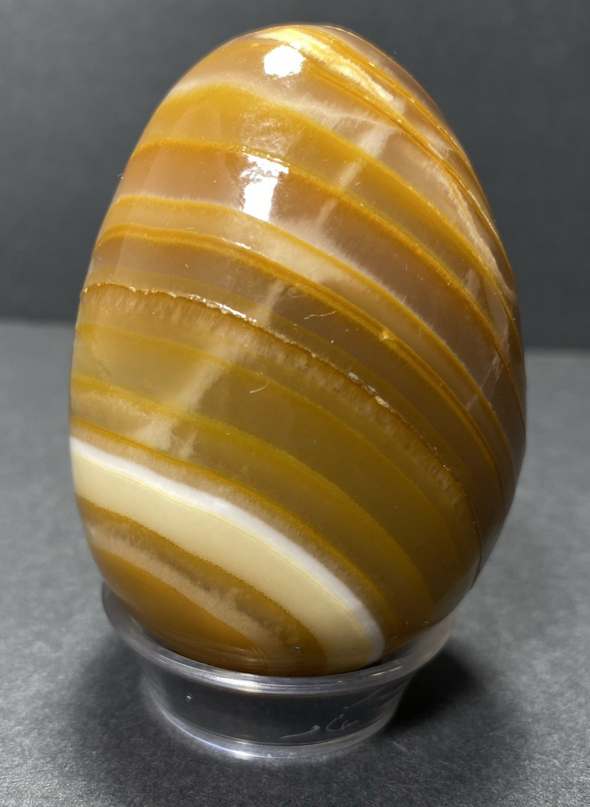 Natural Onyx Stone Egg With Stand Hand Polished Banded Agate Calcite Crystal