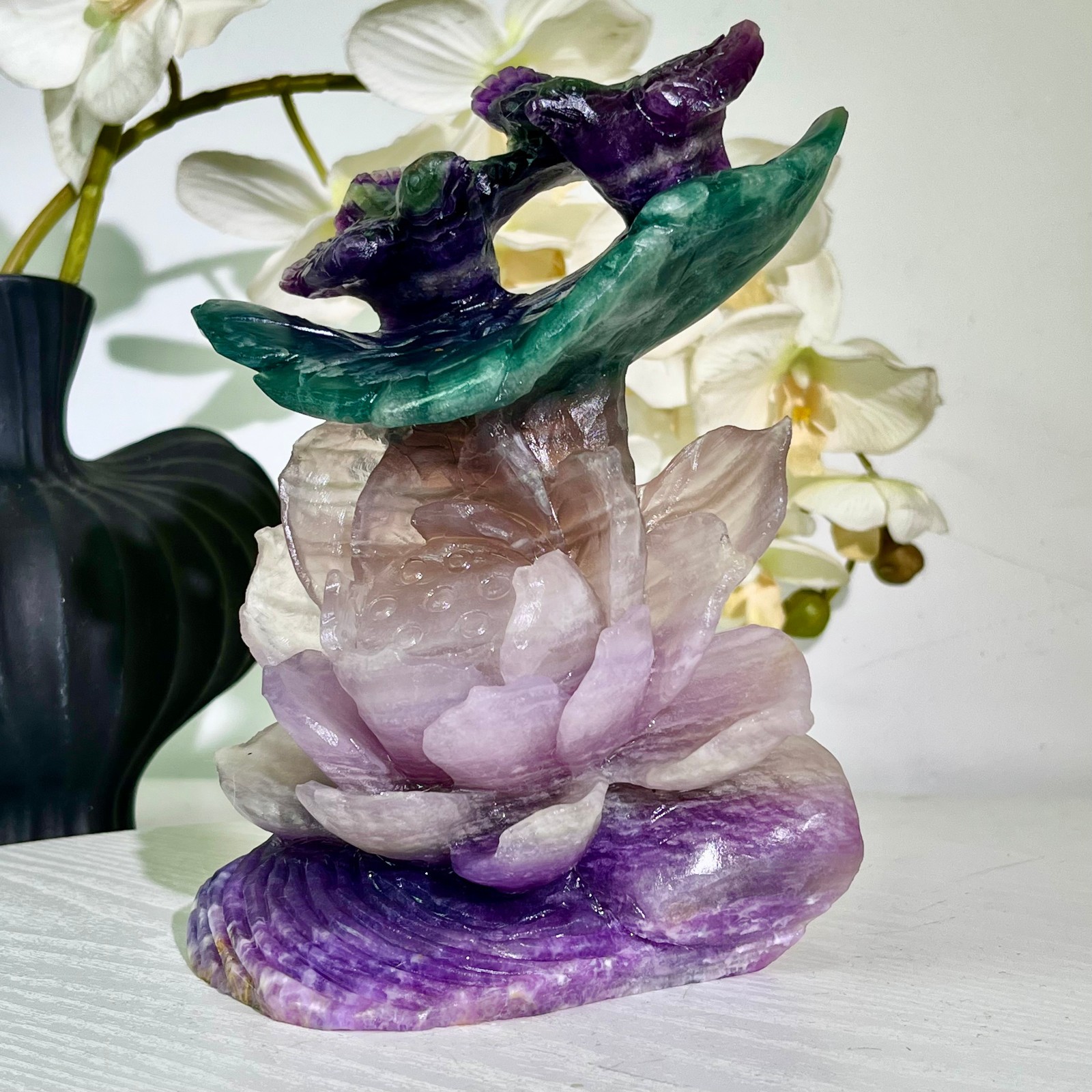 3.61LB Natural fluorite quartz products, hand carved and polished spiritual orn