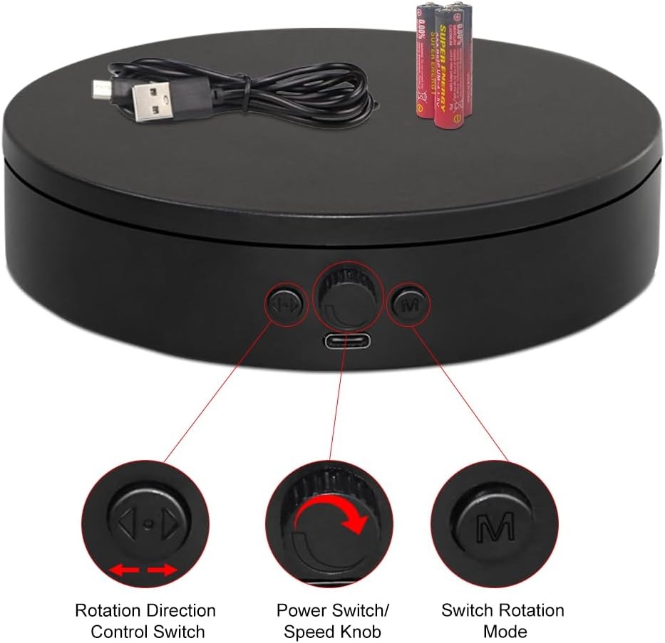 Rotating Display Stand 4.53″ Black Motorized Turntable Adjustable Speed for Phot